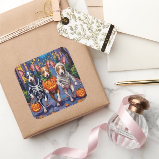 Ratten Terrier Trick-or-Treating Halloween-Kostüme Quadratischer Aufkleber (Schenken)