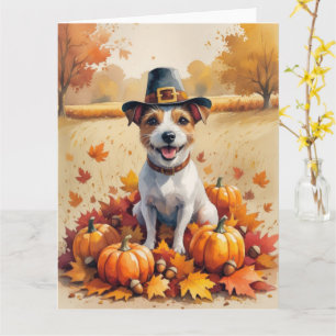 Ratten Terrier unter herbstlichen Blättern Thanksg Karte