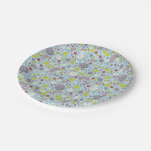 Ratten und Mäuse in blau Pappteller (Schrägansicht)