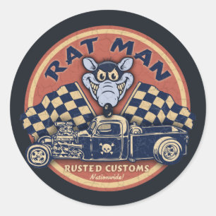 Rattenmann Rostige Customs Runder Aufkleber
