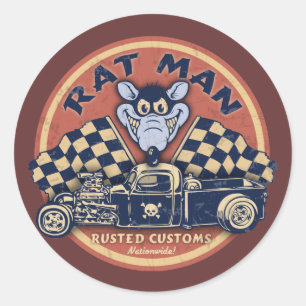 Rattenmann Rostige Customs Runder Aufkleber