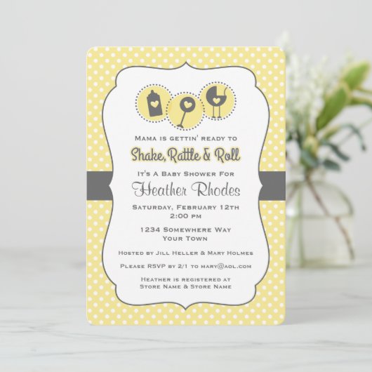 Rattle and Roll YEL Einladung (Stehend Vorderseite)