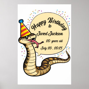 Rattle Schlange mit Geburtstagshhut-Cartoon Poster