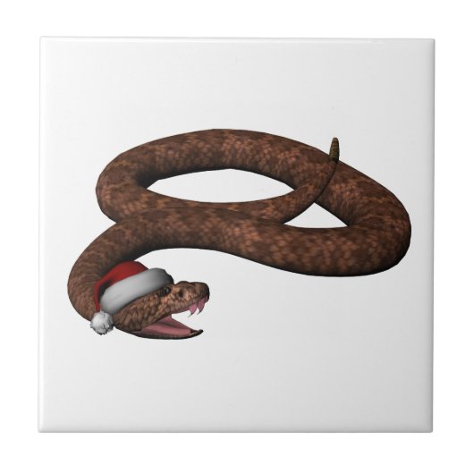 Rattlesnacht mit Weihnachtsmannmütze Fliese (Vorderseite)