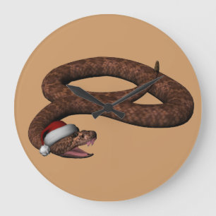 Rattlesnacht mit Weihnachtsmannmütze Große Wanduhr
