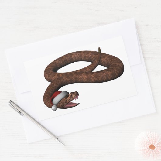 Rattlesnacht mit Weihnachtsmannmütze Rechteckiger Aufkleber (Umschlag)