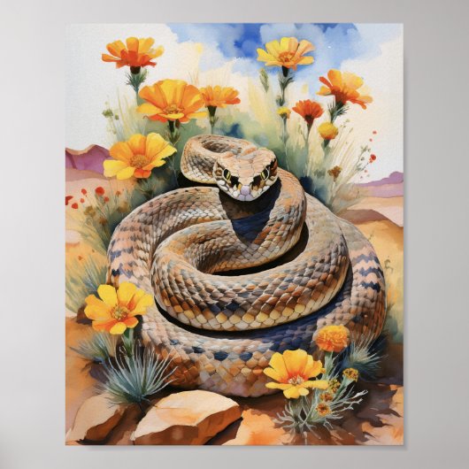 Rattlesnake Südwest Wasserfarbe Poster (Vorne)