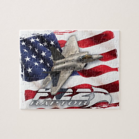 Raubvogel F-22 und amerikanische Flagge Puzzle (Horizontal)