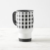 Rauch-graues Gingham-Muster-personalisiertes Reisebecher (Vorderseite Links)