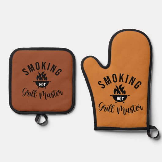 Rauch Hot Grillmaster Braun und Schwarz Ofenhandschuh & Topflappen-Set (Vorderseite)