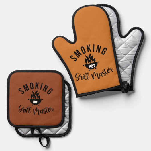 Rauch Hot Grillmaster Braun und Schwarz Ofenhandschuh & Topflappen-Set (Vorderseite/Rückseite)