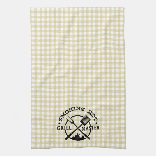 Rauch Hot Grillmaster Tan Gingham Karo Geschirrtuch (Vertikal)