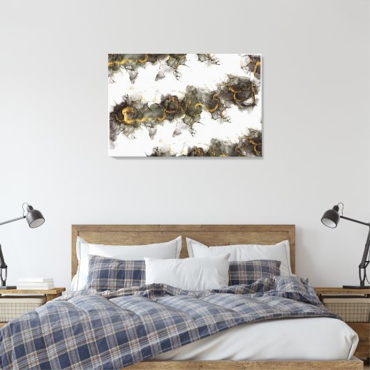 Rauch in Schwarz-Grau mit Gold-Farbtupfern Leinwanddruck (Insitu (Schlafzimmer))