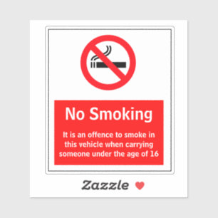 Rauchen im Fahrzeug mit weniger als 16 Aufklebern  Aufkleber