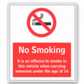 Rauchen in Fahrzeugen unter 16 Jahren verboten Aufkleber (Vorderseite)