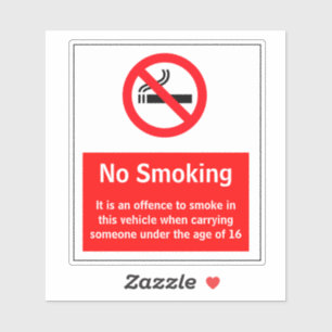 Rauchen in Fahrzeugen unter 16 Jahren verboten Aufkleber