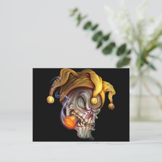 Rauchen Jester Skull Postkarte (Stehend Vorderseite)