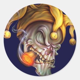 Rauchen Jester Skull Runder Aufkleber