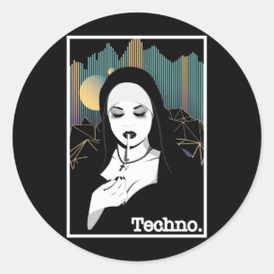 Rauchen Techno Nun Religion Retro Bass Music Runder Aufkleber