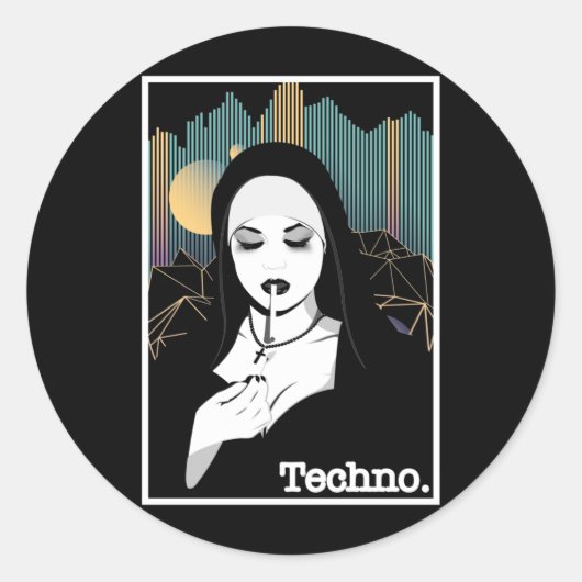 Rauchen Techno Nun Religion Retro Bass Music Runder Aufkleber (Vorderseite)