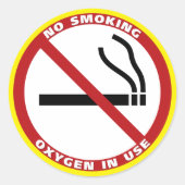 Rauchen verboten - Sauerstoff in Gebrauch - kein F Runder Aufkleber (Vorderseite)