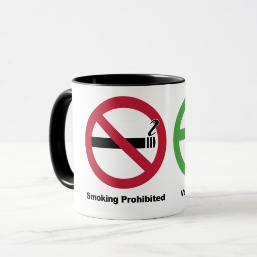 Rauchen verboten. Vaping gewährte Tasse (Vorderseite Links)
