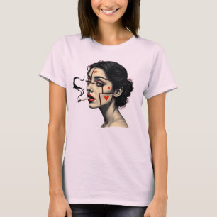 Rauchende Frau Kunst mit Herzsymbol Gesicht T-Shirt