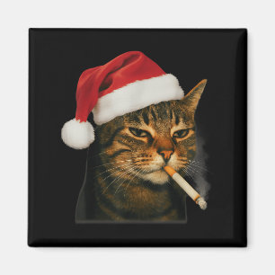 Rauchende Katze Zigarette Weihnachten Santa Hut Ka Magnet