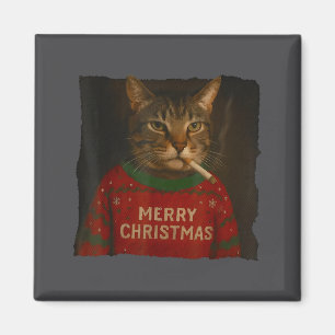 Rauchende Katze Zigarette Weihnachten Santa Hut Ka Magnet