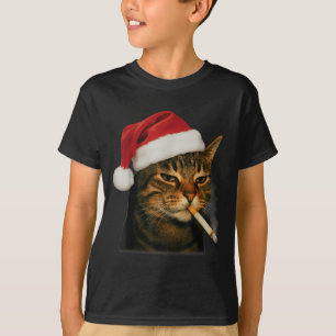 Rauchende Katze Zigarette Weihnachten Santa Hut Ka T-Shirt