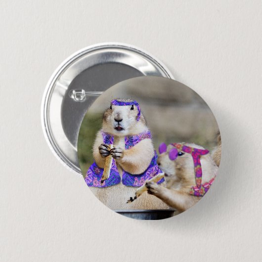Rauchende Präriehund-Hippies Button (Vorne & Hinten)