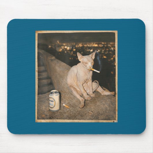 Rauchende Sphynx-Katze Meme Lustiges Design Mousepad (Vorne)