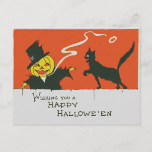 Rauchende Vogelscheuche Jack O' Lantern Schwarze K Postkarte