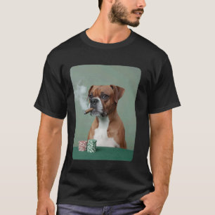 Rauchende Zigarre Glücksspiel Boxer Hund spielt Po T-Shirt