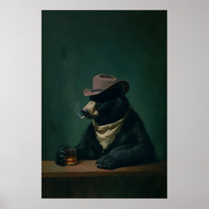 Rauchender Bär Cowboy-Wandkunst, Vintage-Bar, Mood Poster