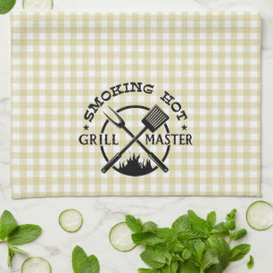 Rauchender heißer Grillmeister-Tan-Gingham-Karo Geschirrtuch