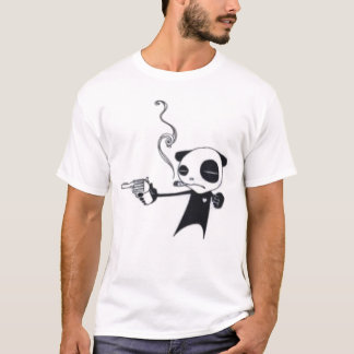 Rauchender Panda bewaffnete mit dünnem gestreiftem T-Shirt