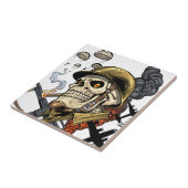 Rauchender Schädel mit Sturzhelm, Flugzeugen und Fliese (Seite)