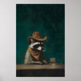 Rauchender Waschbär-Cowboy-Wandkunst, Vintage lust Poster