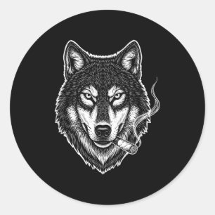 Rauchender Wolf lustiger Meme Vintage-Zigarettende Runder Aufkleber