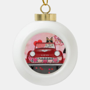Raucher Collie Hund Auto mit Herzen Valentinstag Keramik Kugel-Ornament