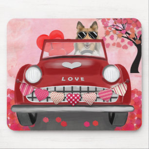 Raucher Collie Hund Auto mit Herzen Valentinstag  Mousepad