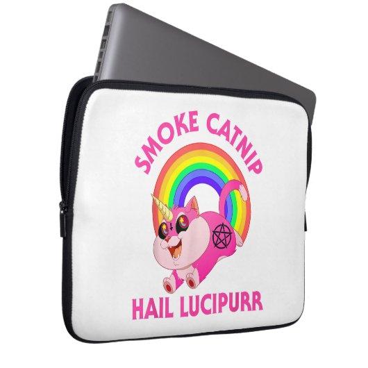 Räucherkatze Hail Lucipurr, Funny Satan Cat Unicor Laptopschutzhülle (Vorne Rechts)