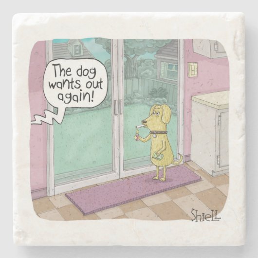 Rauchhund. Hundefreund erhält ein sonniges Geschen Steinuntersetzer (Vorderseite)