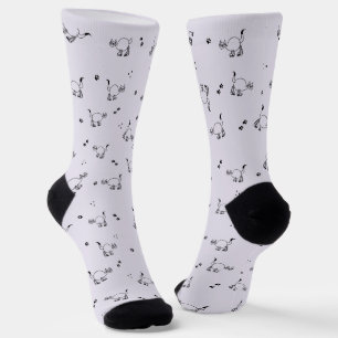 Rauchige Lavendel-Katzen-Linienkunst-Muster-Socken Socken