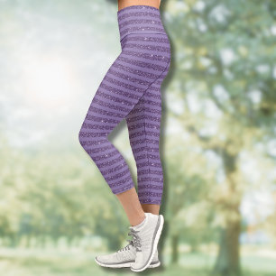 Rauchige Pflaumen-Glitter-Optik-Horizontale Streif Capri Leggings