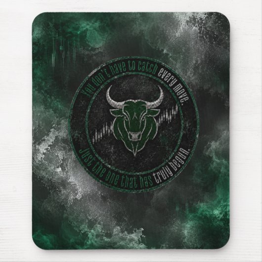 Rauchige Smaragd-Bull-Timing-Zitat-Design Mousepad (Vorne)
