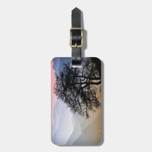 Rauchiger Gebirgssonnenuntergang von der blauen Gepäckanhänger (Vorderseite vertikal)