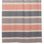 Rauchiges Grau-beige und korallenrote Streifen Duschvorhang (Vorderseite)