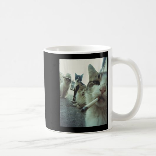 Rauchkatze Meme Funny Geschenke für Männer Frauen Kaffeetasse (Rechts)